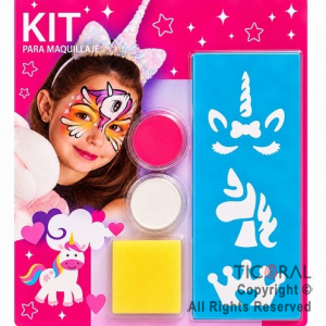 KIT MAQUILLAJE ARTISTICO UNICORNIO ACUA BLANCO Y ROSA (4 GR) STENCIL